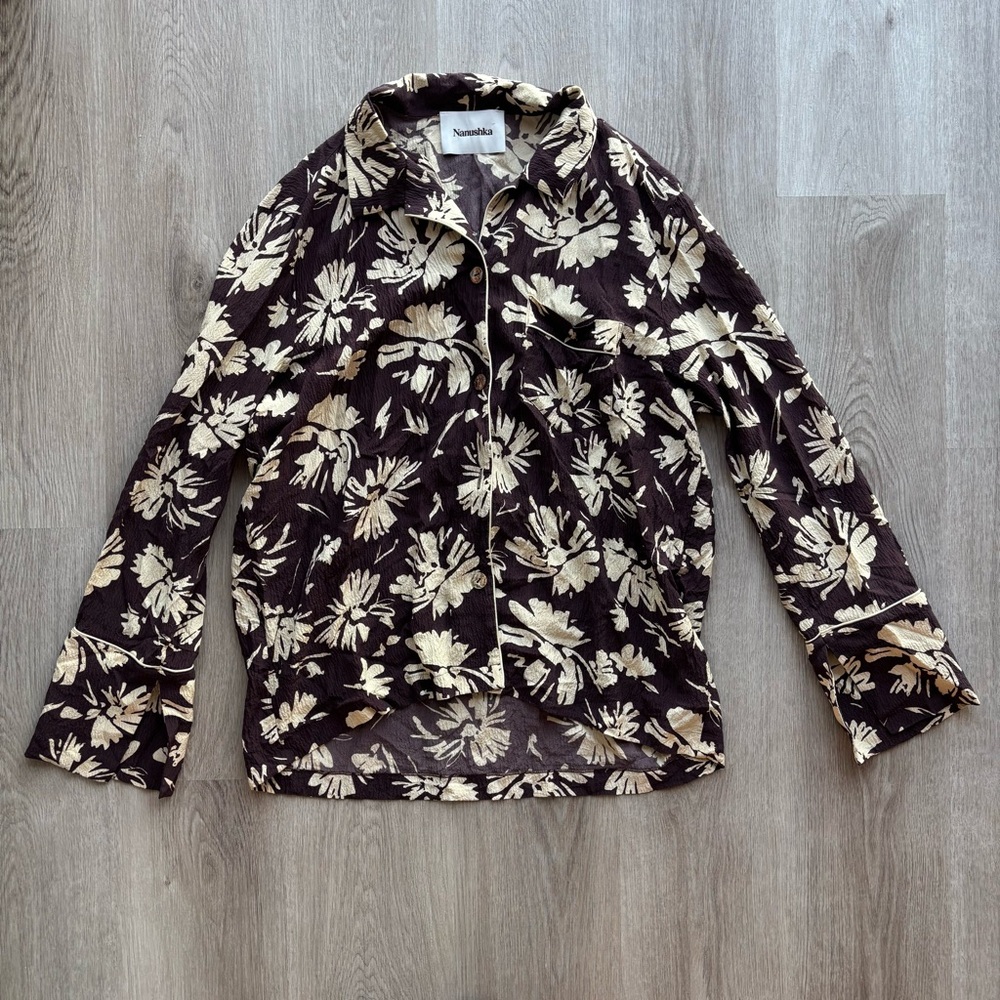 Nanushka crinkle silk floral blouse